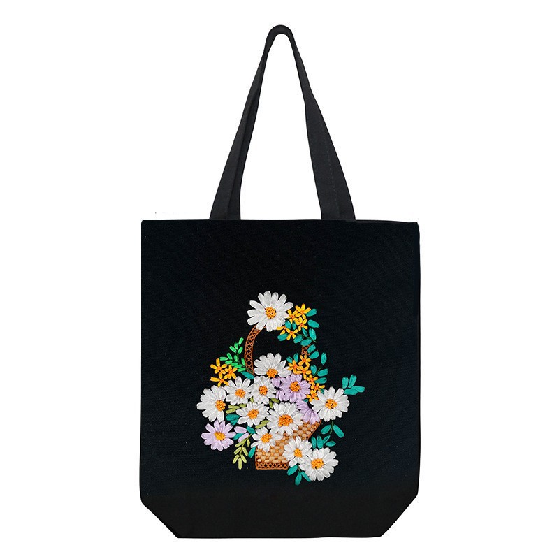 Bolsa de lona-una canasta de colores primaverales-negro (no terminado)