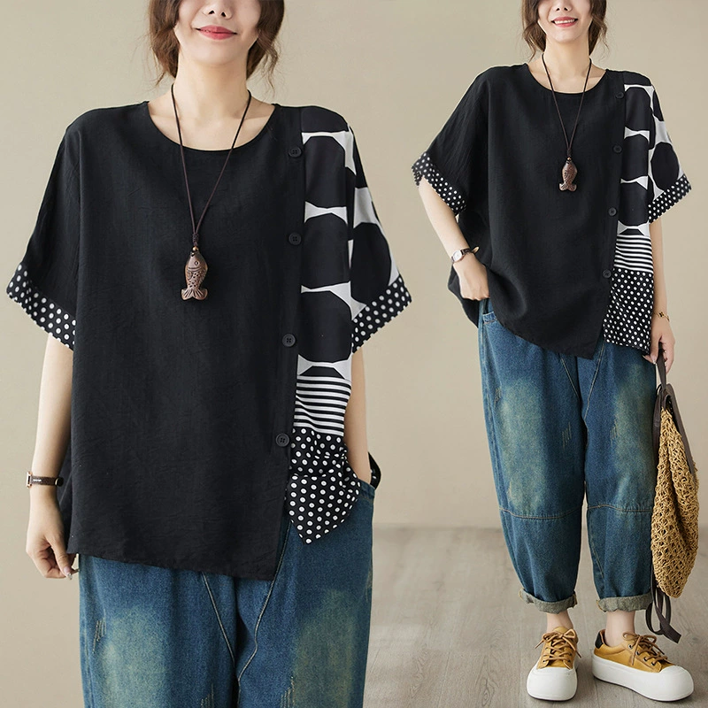 Рекордная художественная винтажная хлопковая и льняная точка сшивания больших размеров тонкая толстая футболка MM с короткими рукавами