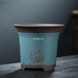 宜兴紫砂大口径兰花花盆陶瓷花盆君子兰多肉植物兰花盆栽古典