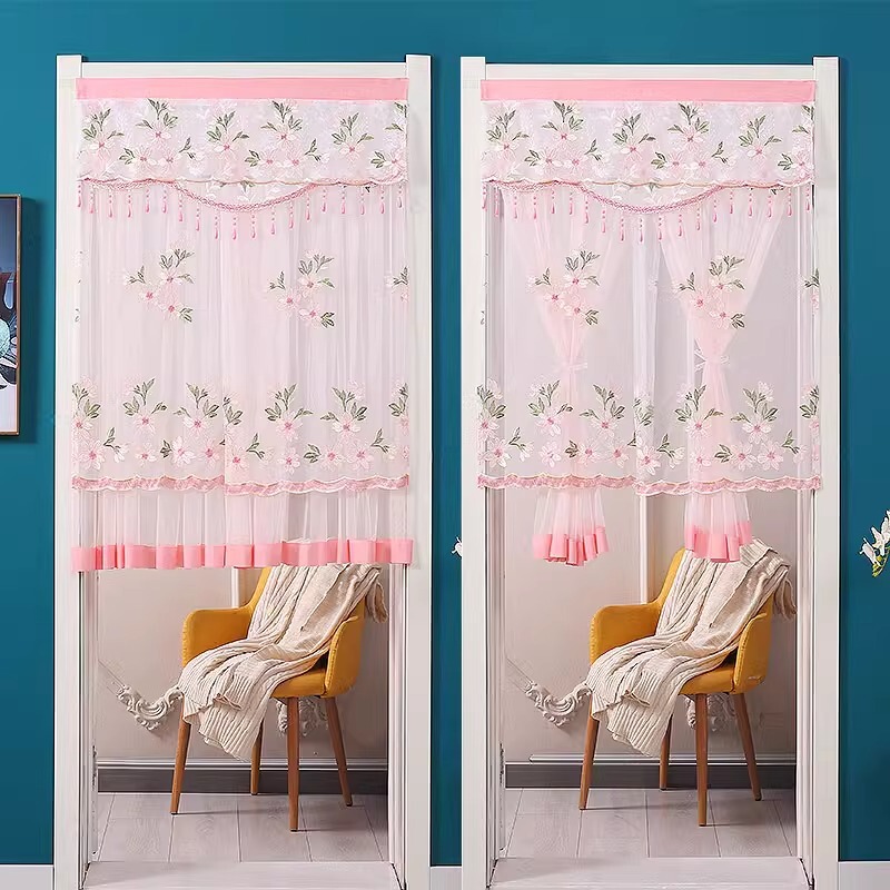 Lace Door Curtain Partition Curtain Punch-Free Bedroom Fabric Shelter Curtain Bathroom Kitchen Half Curtain Corridor Corridor Curtain