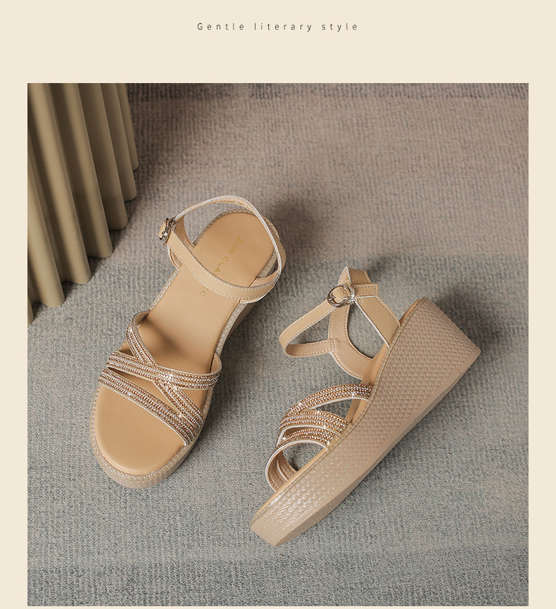 Sandal cao gót nữ đính đá phong cách cổ tích, gót xuồng 6.5 cm — M596 màu sâm panh chi tiết 22