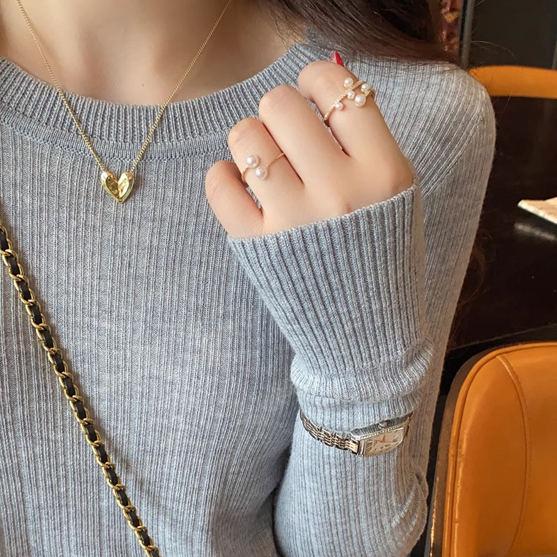 圆领毛衣内搭女春季高级感2025年新款针织打底衫修身显瘦长袖上衣