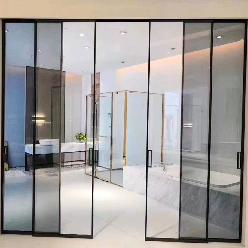 Раздвижная дверь для балкона, кухни, из стекла и алюминиевого сплава с закаленным стеклом, на подвесной направляющей,  с возможностью индивидуального заказа.