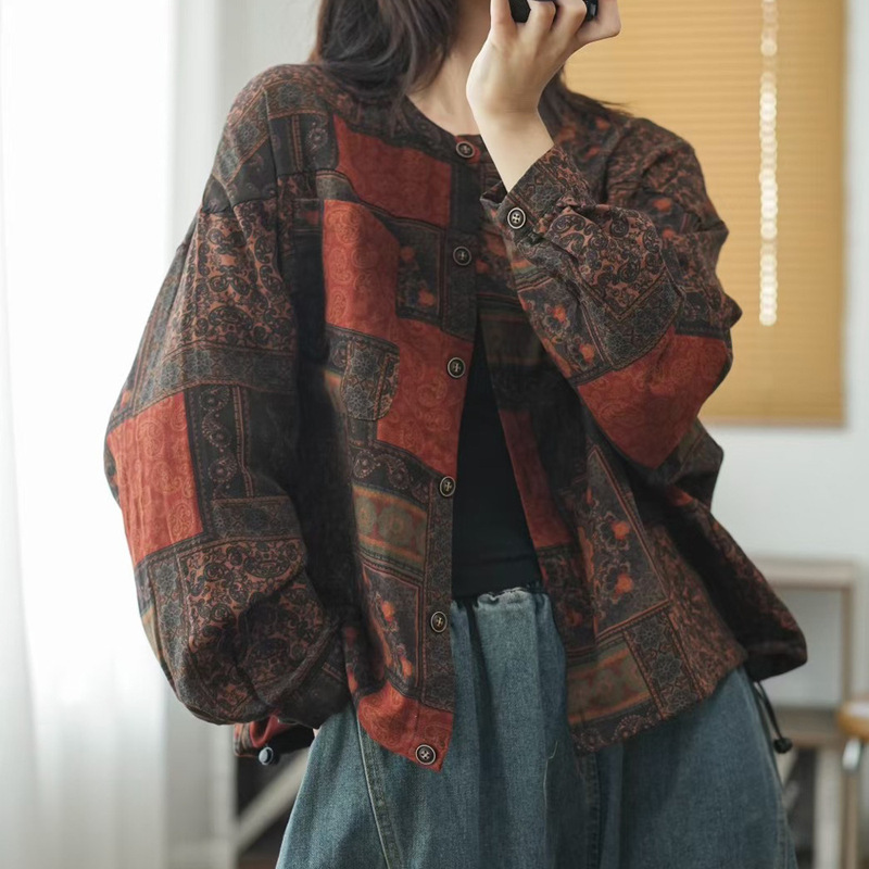外套开衫 2025秋季新款印花宽松百搭长袖复古文艺上衣外套女|undefined