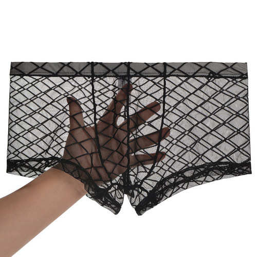 Junye men's mesh transparent underwear thin plaid sexy U convex bag boxer briefs breathable young men's pants