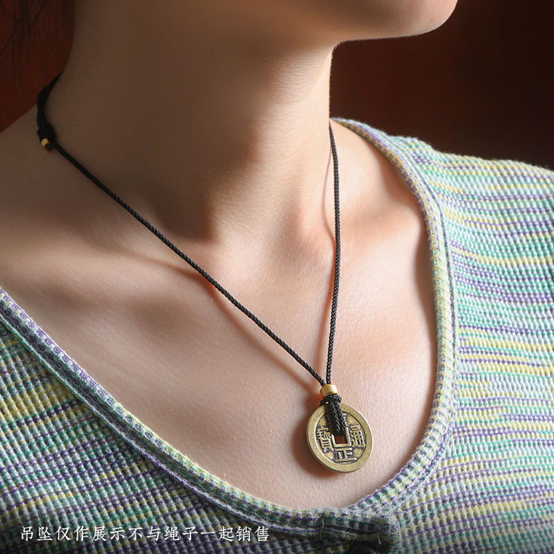 Ping An moneda de bronce con anillo de cuerda de oro monedas antiguas de oro colgante de oro colgante de oro colgante de oro negro y rojo