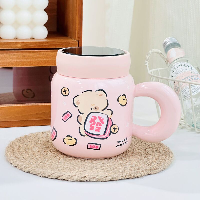 Mirror Ceramic Cup High Beauty Value Home Mug Gift Accompanying Gift Cup Cartoon Cute Water Cup Simple suit