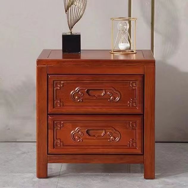 Solid Wood Chinese Style Pineapple Grid Wood Bedside Table Modern Simple Carved Storage Cabinet Installation-Free Home Bedside Cabinet