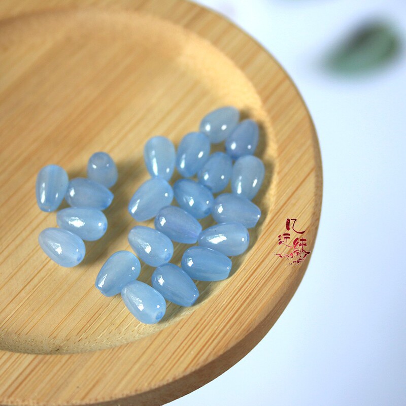 直孔仿玉石水滴琉璃玻璃水滴珠散珠发簪饰品配件材料|undefined
