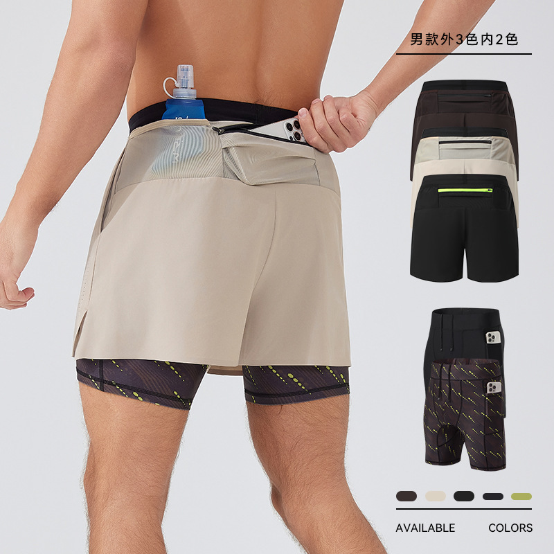 Cross-Border Outdoor Sports Shorts, Fitness Running Training Double-Layer Three-Quarter Pants, Men's Elastic Lining Two-In-One Shorts Cross-Border Outdoor Sports Shorts, Fitness Running Training Double-Layer Three-Quarter Pants, Men's Elastic Lining Two-In-One Shorts