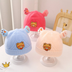 嬰兒帽子秋冬季加絨針織童帽幼童可愛小熊毛線護耳帽圍脖套裝批發