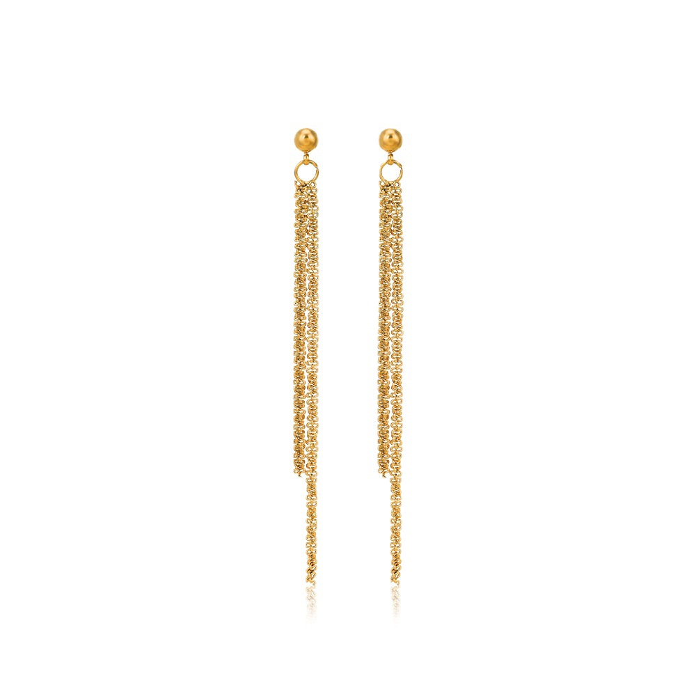 Celebridad en línea ins larga borla pendientes de acero inoxidable europeo y americano nicho diseño cadena oro real electroplated pendientes para mujeres