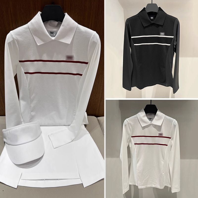 24 Korean Golf Clothing Summer New Women's Lapel Slimming Look Long-Sleeved Top with Logo