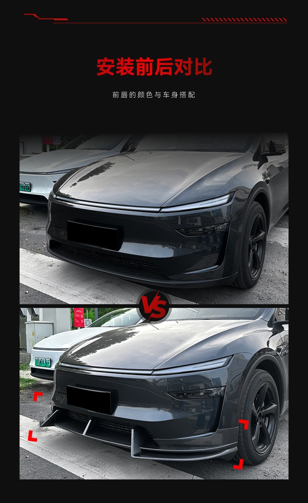 Suitable for the New Version 2024+ Tesla Model Y Front Lip, Front Shovel, Corner Front Surround, Cross-Border Modification