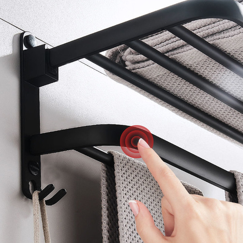 40/50/60 space aluminum black folding movable hook towel rack non-rusting kitchen and bathroom hardware pendant wholesale