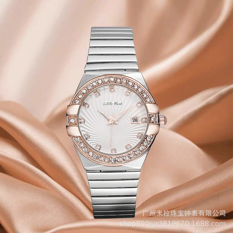 One-piece live quartz watch non-mechanical Women's diamond-embedded watch waterproof calendar female student steel strap watch