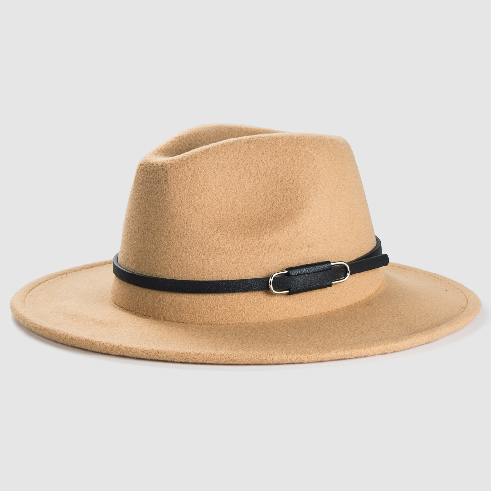 Cross-border Exclusively Retro Woolen Hats For Monochrome Belt Accessories Felt Hat Simple Big Brim Jazz Hat display picture 4
