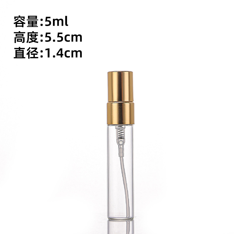 5ml gold anodized aluminum half-hood pump head; transparent; glass