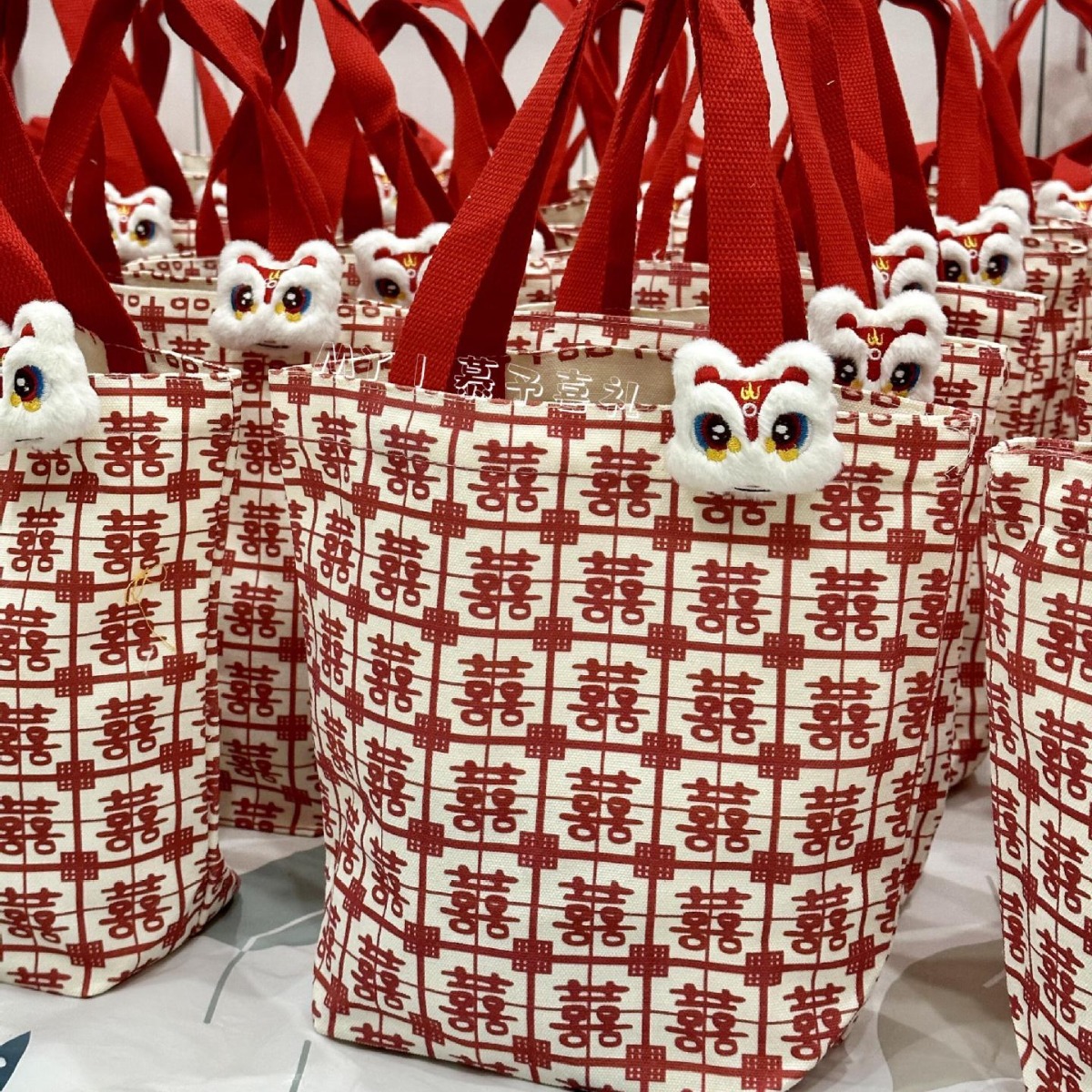 喜糖帆布袋批发 结婚糖果袋 婚礼糖盒柿柿如意 订婚伴手礼 喜糖盒