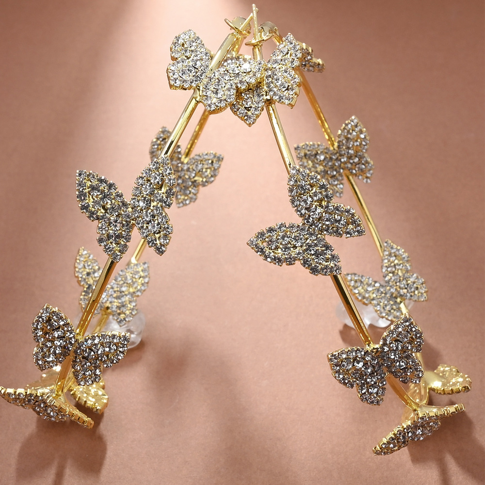 Rhinestone, Copper Material Butterfly Pattern 1 Pair Elegant Glam Butterfly Rhinestone Copper Rhinestones Hoop Earrings