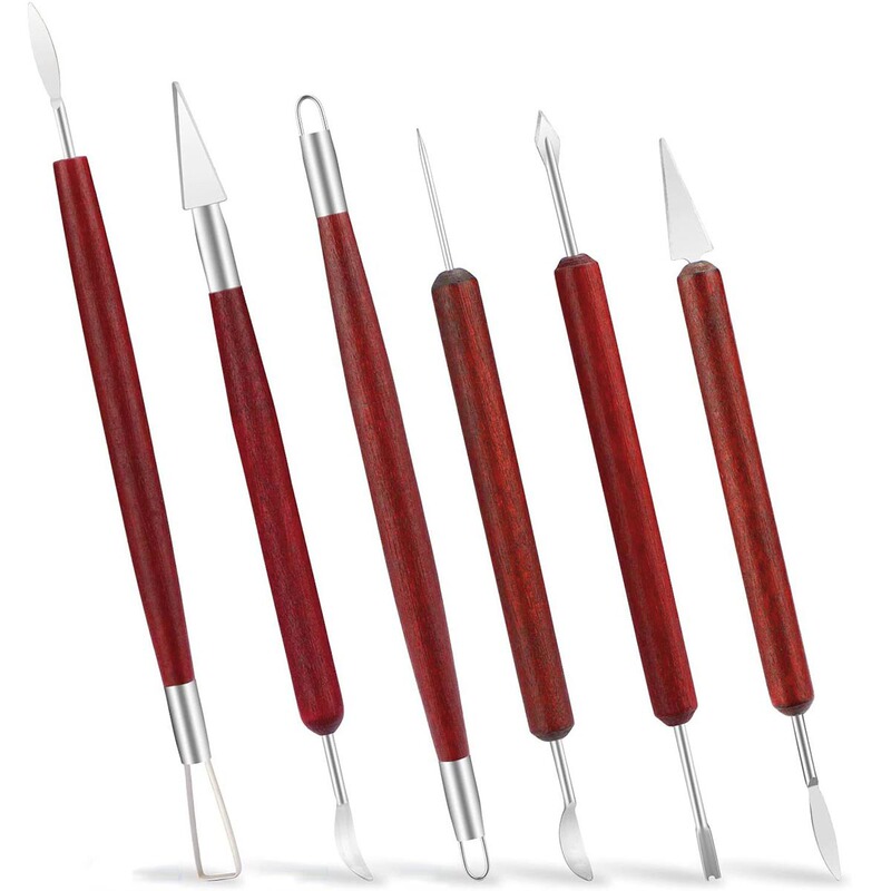 Pottery Clay Pottery Carving Tools Double-Sided Smooth Red Wooden Handle 6-Piece Set Creative Tools DIY Cross-Border Pottery Clay Pottery Carving Tools Double-Sided Smooth Red Wooden Handle 6-Piece Set Creative Tools DIY Cross-Border