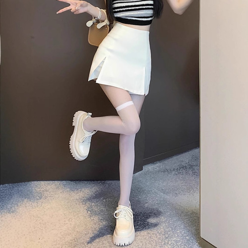 White suit, short skirt, female, small man, summer high waist, slimming design, anti-exposure split A-line half-body culottes