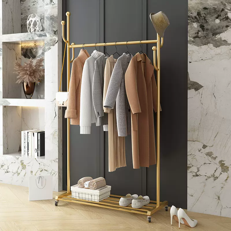 衣架落地立式卧室挂衣架服装店展示架衣帽间衣服收纳架移动带轮子