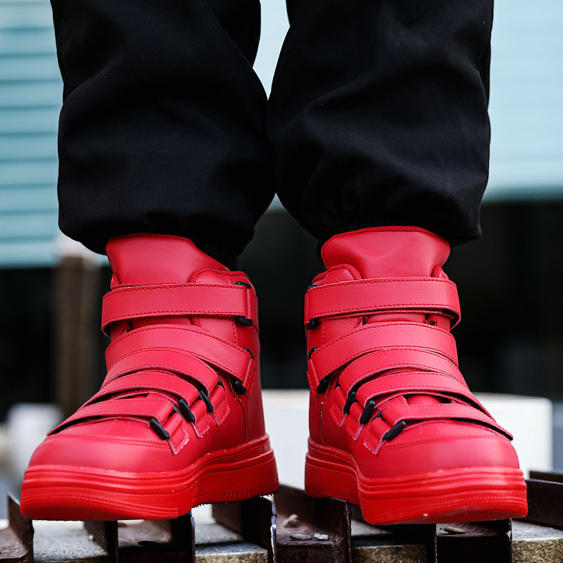 European Station Cross-Border Red Men's Shoes Ins High-Top Sneakers Versatile Velcro Casual Sports White Shoes
