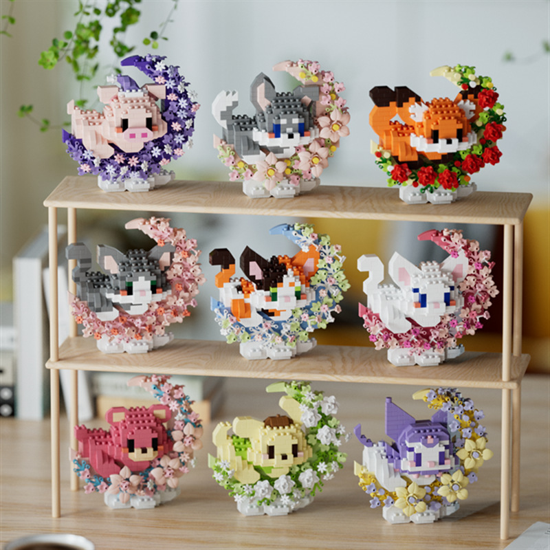 Chaolechuang8966 flores antes del mes de dibujos animados panda muñeca de bloques de construcción ensamblaje juguetes para niños adornos regalo del día del niño