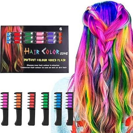 Карандаш-краска для волос, 6 цветов, одноразовая, разноцветная, в виде расчески, мелок для окрашивания волос, многоцветная краска для волос