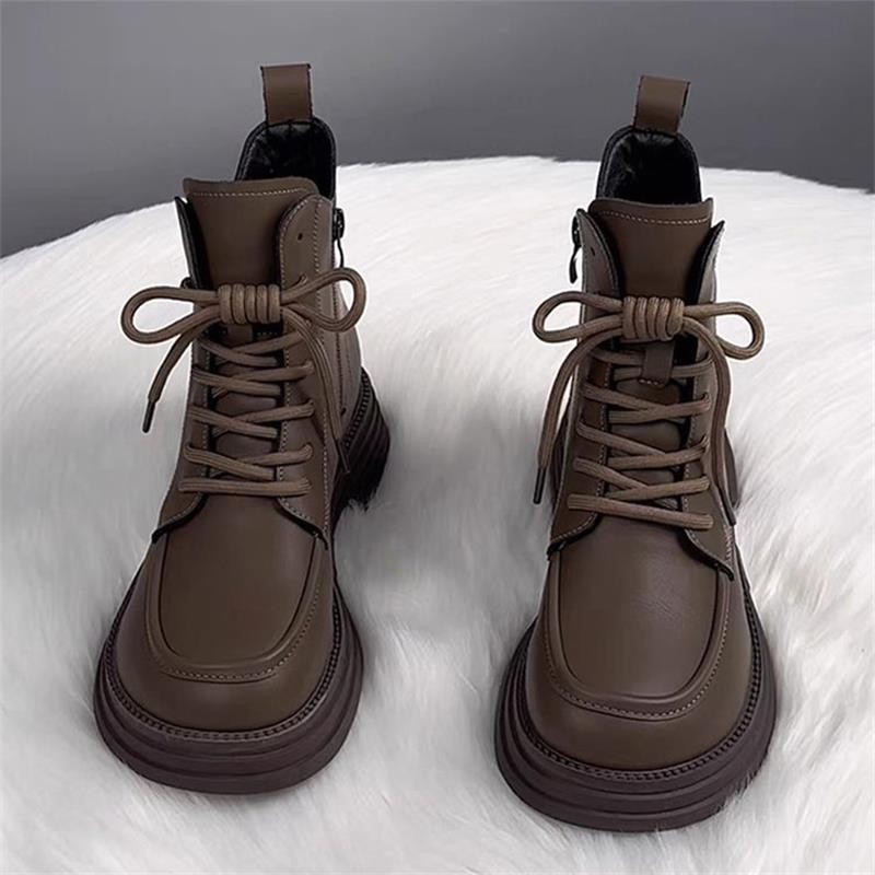 New Soft Leather and Velvet Boots for Women, Cotton Boots for Autumn and Winter 2025, Thick-Soled Warm Short Boots, Flats-Soled Versatile Thickeneded Cotton Shoes