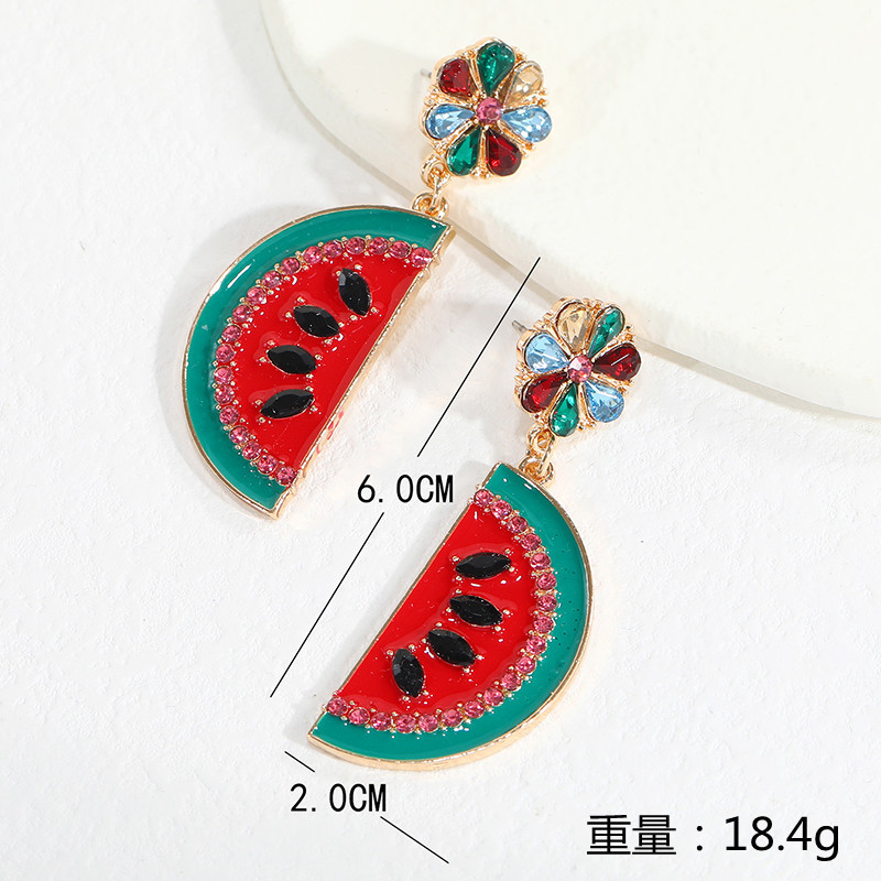 European and American Fashion Exaggerated Fresh Emulational Fruit Thin Earrings Simple Retro Alloy Dripping Watermelon Earringspicture2