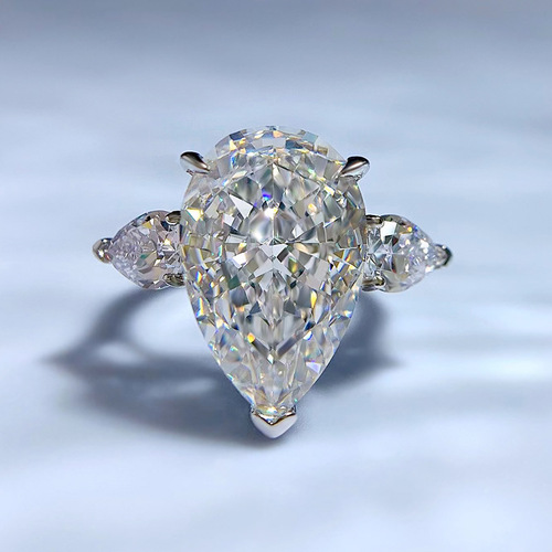 Mujing Jewelry European and American fashion luxury Internet celebrity same style S925 silver inlaid with high carbon diamond water drop 11*17 ring 5 carats