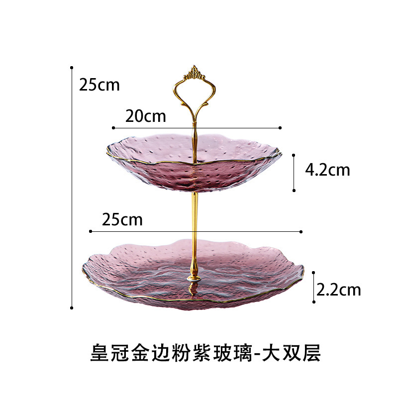 Lujo ligero Viento Phnom Penh vidrio de tres capas de frutas bandejas de alta calidad creativas dulces caseras pastel snack bandejas al por mayor