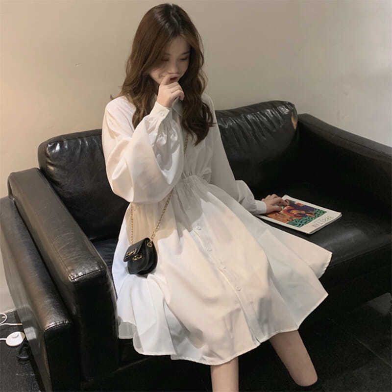 White Waist Dress Women's Slimming Elegant 2022 New Spring and Summer Shirt Dress Mid-length Dress Fairy Super Fairy White Waist Dress Women's Slimming Elegant 2022 New Spring and Summer Shirt Dress Mid-length Dress Fairy Super Fairy