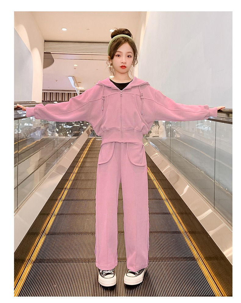 Mädchen Herbstmode Set Kapuzenjacke Mit Langem Arm Und Gerader Hose_voghion.com