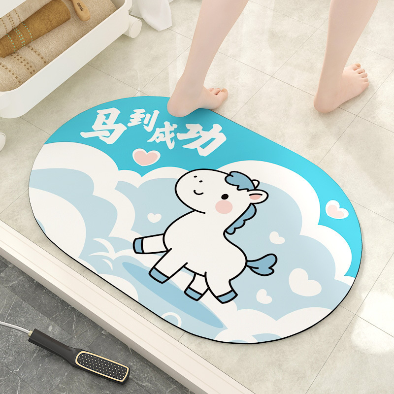 浴室の床マット珪藻泥ソフト吸収性漫画マットトイレ浴室滑り止めマットホームエントリードアマット|undefined