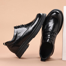皮鞋男缝包英伦休闲鞋系带商务通勤鞋子厚底耐磨男鞋内增高乐福鞋