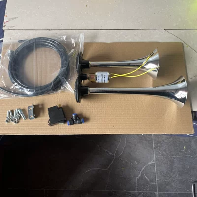 Car horn/tweeter Electric Air Horn, High-Pitched - 12v-double-tube-metal-air-horn-for-air-brake-only-4m-air-pipes-transfer-switch-tee