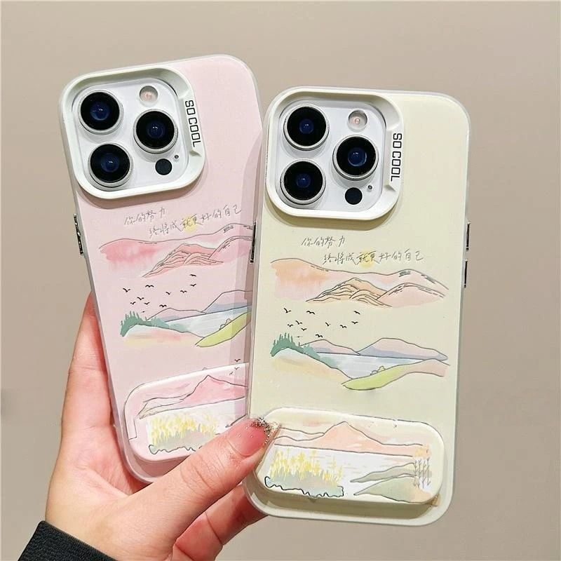 Birds and Mountains Are Suitable for Apple 15Promax Mobile Phone Case Iphone16 Text 14 with Stand 13 Hard Shell 12