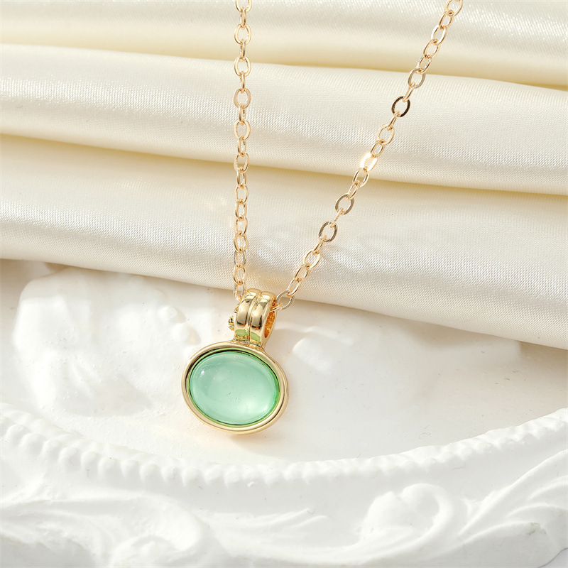European Retro Simple Green Oval Opal Rhinestone Earrings Necklace Wholesale display picture 3