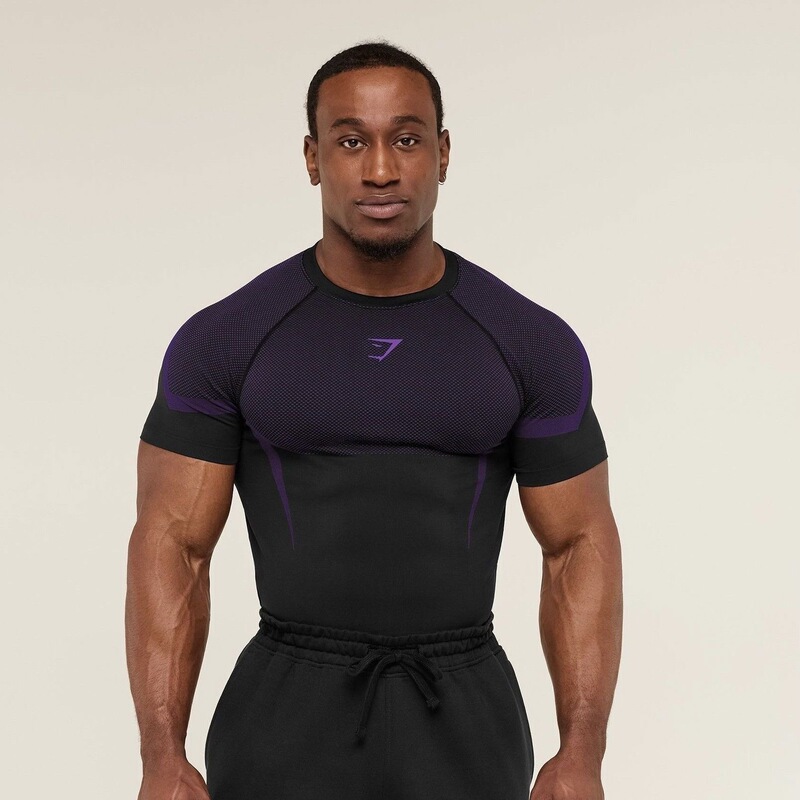 American-Style Shark Muscle-Showing Fitness Short-Sleeved Men's Slim-Fitting Sports Running Training Elastic Quick-Drying Inner T-Shirt Summer