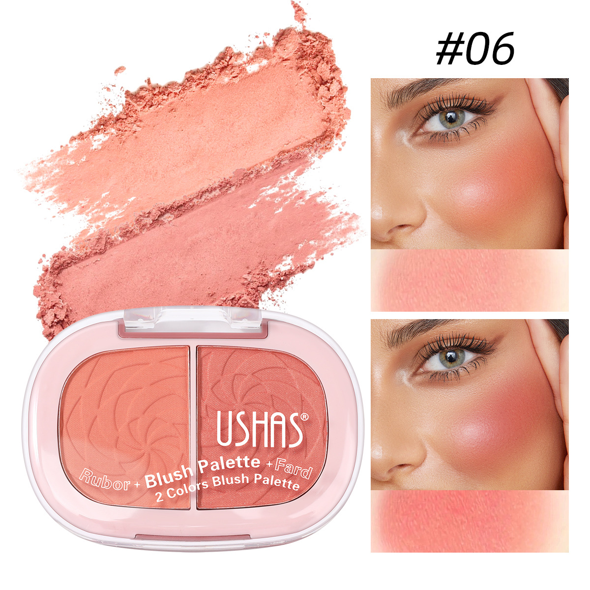 USHAS European and American Cross-border spot 2 Gongge Rubor en polvo en polvo, ligero y delicado, efecto de maquillaje natural UF099B