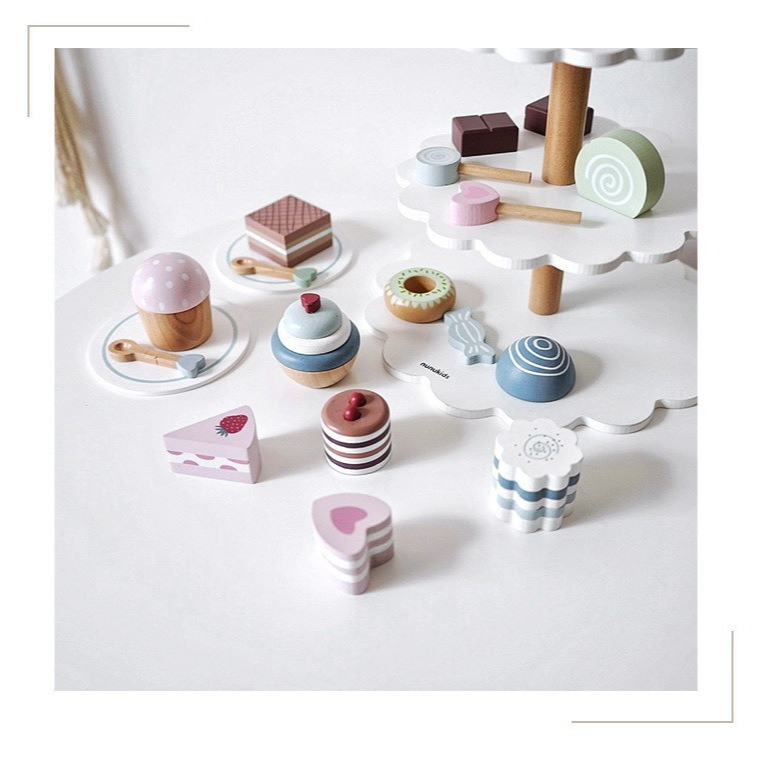 Niña de madera pastel cumpleaños simulación fruta corte juguete niño cocina juego casa traje