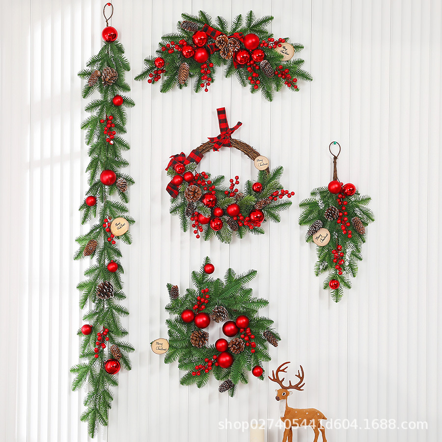 [En Stock al por mayor] Corona de Navidad decoración de Navidad árbol colgante de pared de ratán 405070cmPE cuerno Flor de Navidad