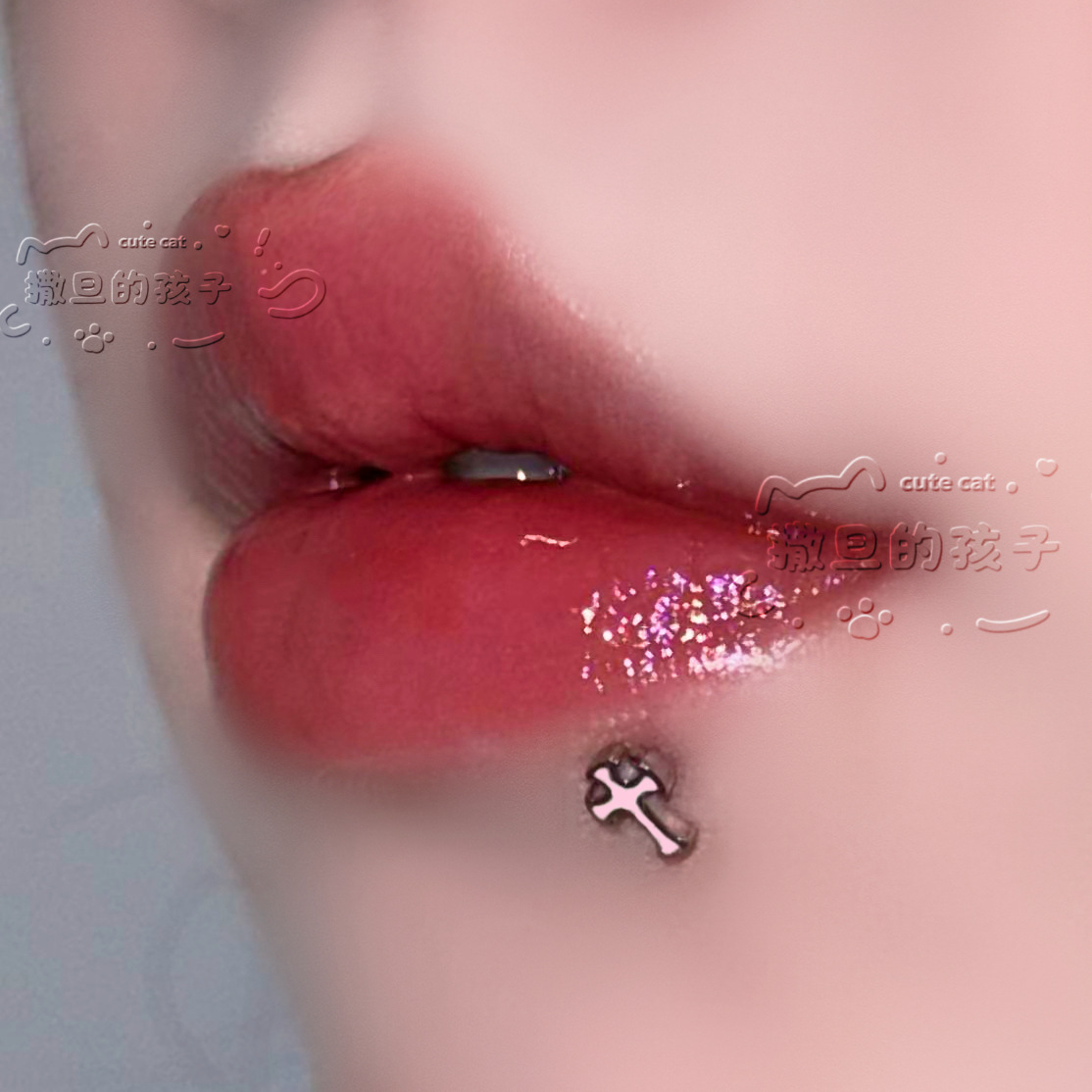 Satan's Children Gothic Cross Labret Lip Ring 316L Surgical Steel Black 16mm Bar 1.2mm Gauge detail image 11
