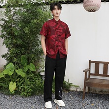 2026夏秋新款唐装男衬衫棉麻爸爸中老年太极服中国风晨练表演批发