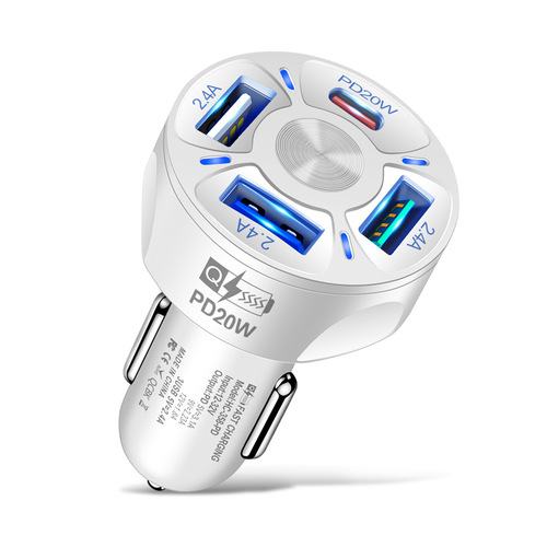 PD20W mobile phone car charger 2.4A 3USB+PD fast charging four-in-one car cigarette lighter cross-border wholesale