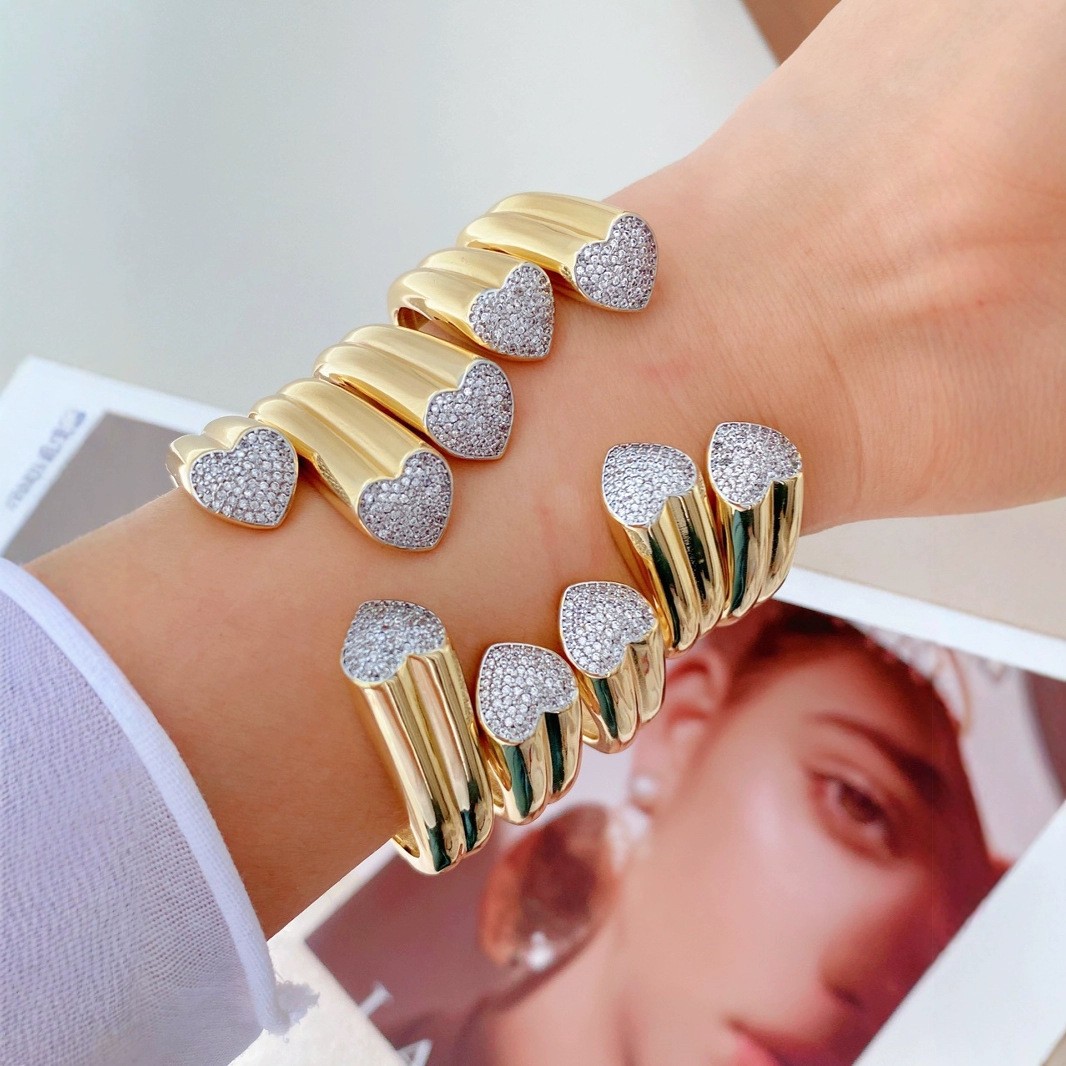 1 Piece Quantity Wholesale Jewelry Classic Style Heart Shape Copper Zircon Plating Rings Bracelets