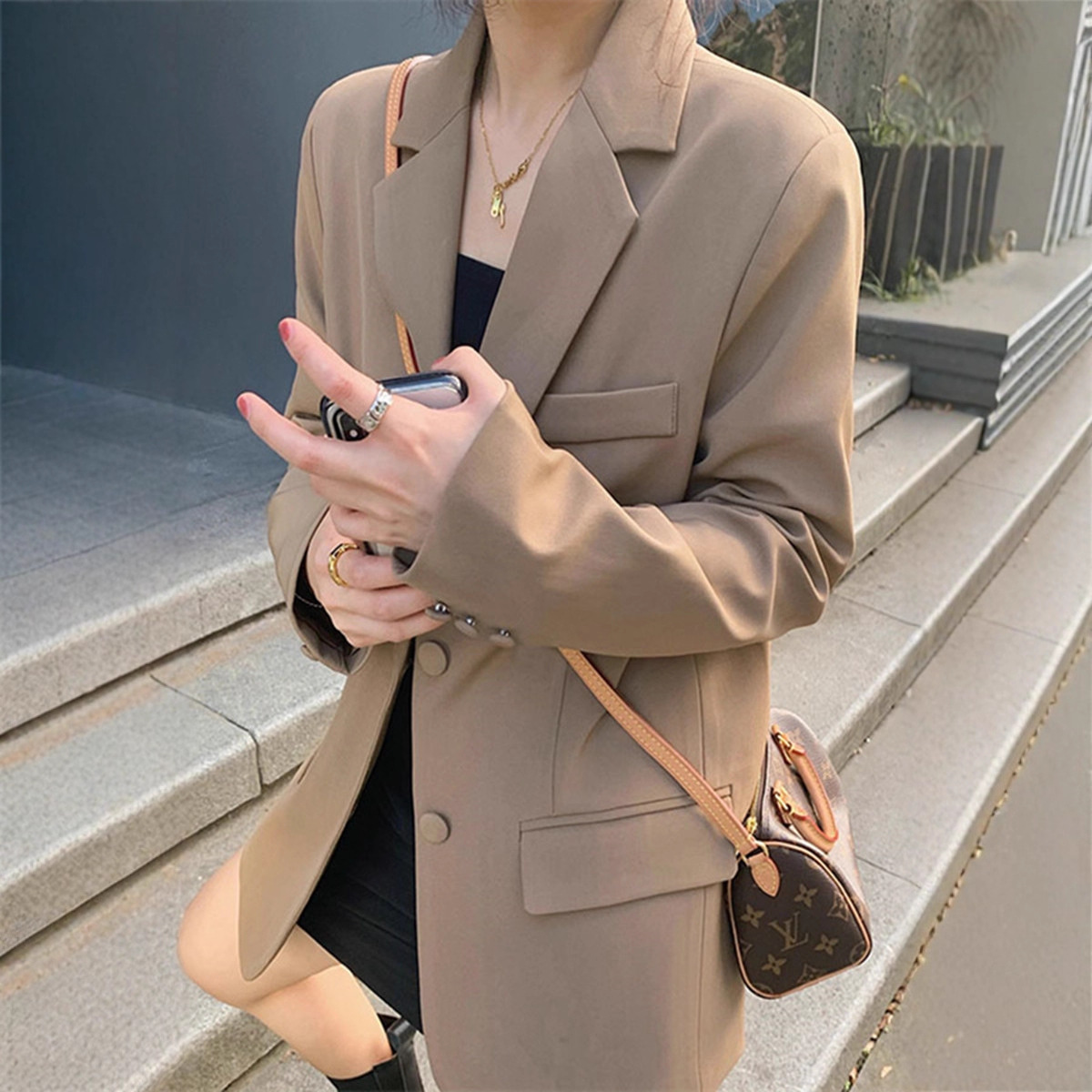 Blazer Women's 2025 Spring & Fall New Korean Style Loose Slim Student Mid-Length Top Casual Small Suit Women